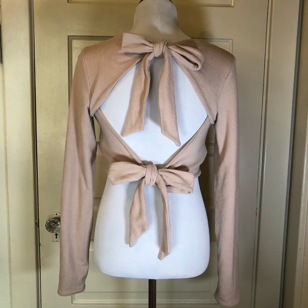 Ecru Labs Dolls Kill open back bow cropped sweater
